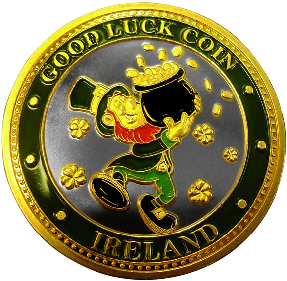 Collectors Edition Good Luck Design Coin With Coloured Leprechaun And Gold Token